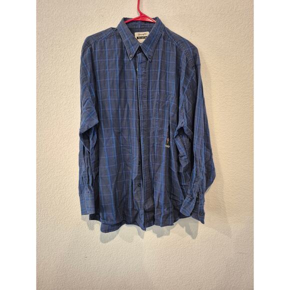 Wrangler Riata Men’s Plaid Button Down Shirt Blue Long Sleeve XL 17.5 34/35 - Picture 1 of 4